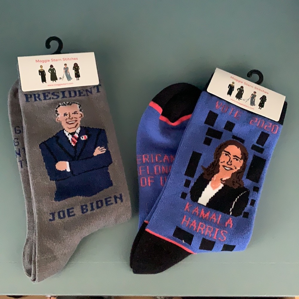 Joe Biden and Kamala Harris Socks by Maggie Stern Stitches